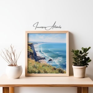 Scenic Coastal Oil Painting - Digital Art Print | Coastal Decor | Instant Download | Printable Wall Art |