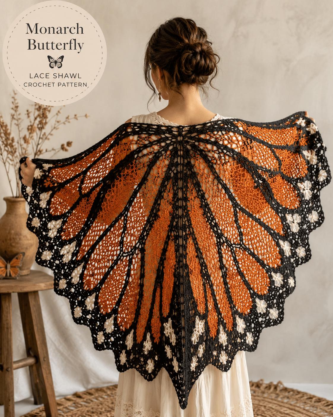 39 Lace Shawl Crochet Patterns for Elegant Wraps, Gifts, and Special-Occasion Layers 31 Monarch Butterfly Shawl