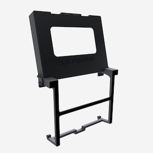 3D render of the back of the monitor holder and clamp frame with the LS FISHING logo