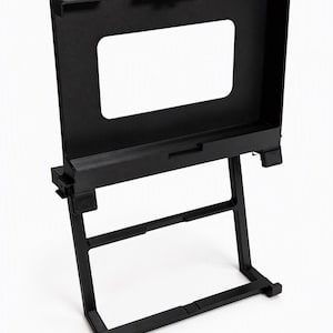 Assembled monitor holder and clamp frame on its own, front view, black PETG