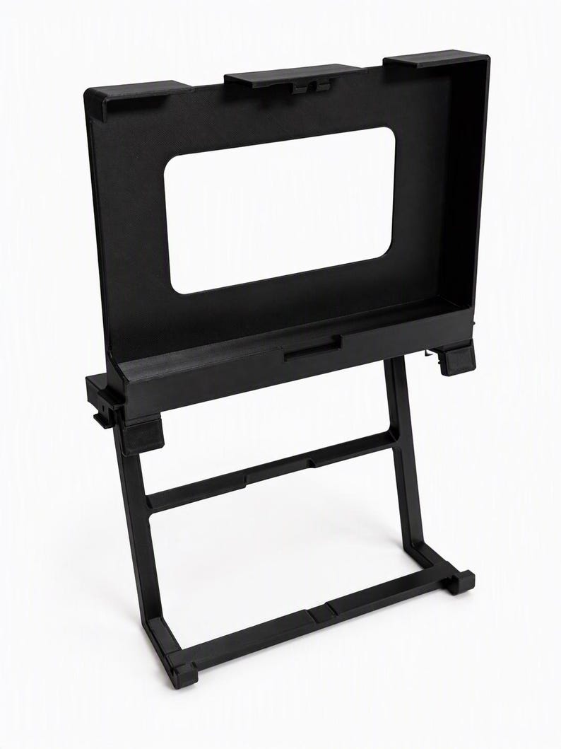 Assembled monitor holder and clamp frame on its own, front view, black PETG