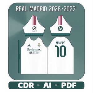 Real Madrid 2026 2027 Jersey Vector Pattern Sublimation Size M - Editable AI CDR PDF - Font Included