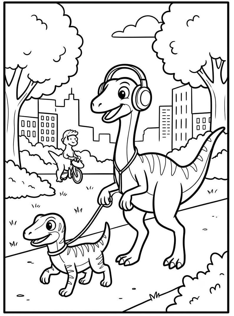 Cute Dinosaur Coloring Pages for Kids, 20 Dinos in the City Printable ...