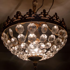 Charming Vintage Brass Chandelier with 100 Crystals