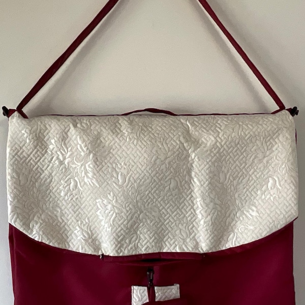 Burgundy LDS Temple Patron Garment Bag, Off-White Accent, Functional Second (Pen Marks)