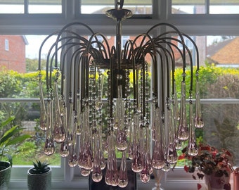 Vintage 1960s Murano Glass Drops Chandelier Pink