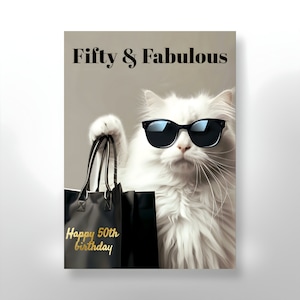 Humorvolle Geburtstagskarten, personalisierte 50. Geburtstagskarte, 50 Geburtstagskarte, Katze, Templett Vorlage, digitale Karte, druckbare Karte