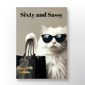 Humorvolle Geburtstagskarten, 60. Geburtstagskarte, Sechzig-Geburtstagskarte, Katze, Ihn, Sie, Templett-Vorlage, personalisierte Karte