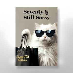 Cartes d'anniversaire humoristiques, carte 70e anniversaire, carte soixante-dix ans, chat, humoristique, modèle Templett, carte numérique, carte imprimable