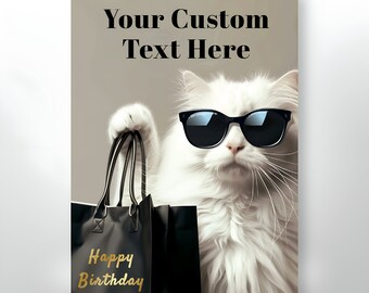 Gelukkige verjaardagskaart, hem, haar, grappig, kat, digitale kaart, gepersonaliseerde kaart, Templett-sjabloon
