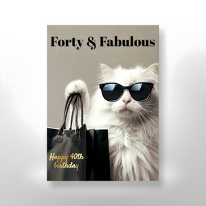40th Birthday Card, Forty Birthday Card, Cat Birthday Card, humourous birthday cards, Templett Template, Digital Card, Printable Card