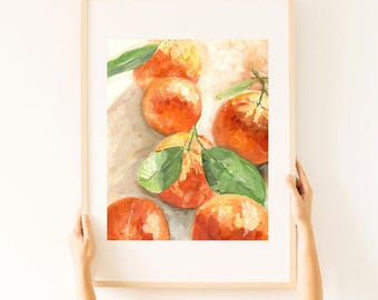 Oranges art print, fruit painting, kitchen art, oranges painting