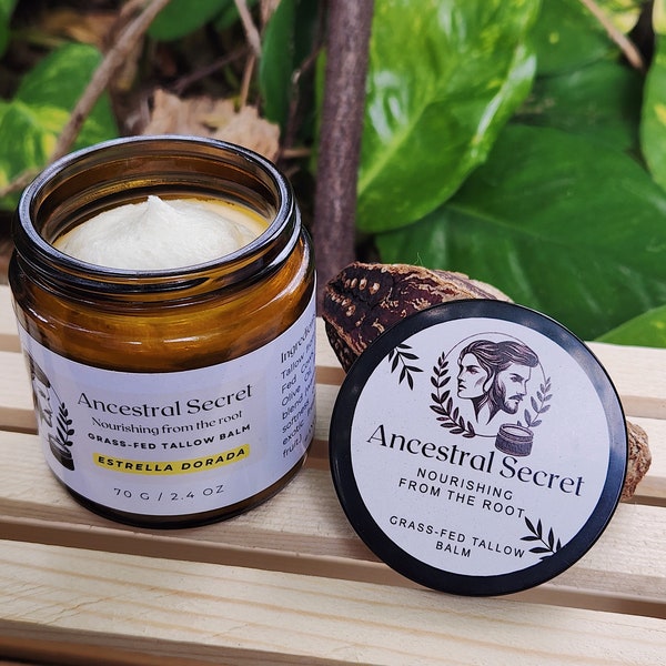 Ancestral Secret: Estrella Dorada Handmade Beef Tallow Balm. Organic Balm For All Skin And Hair Types. For Eczema - 0.55 oz/2.4 oz