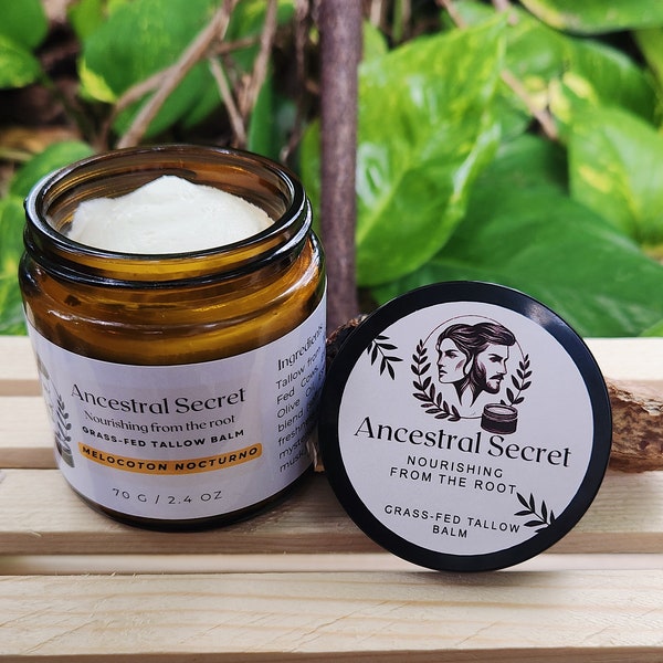 Ancestral Secret: Melocoton Nocturno Handmade Beef Tallow Balm Organic Balm For All Skin And Hair Types. For Eczema - 0.55 oz / 2.4 oz