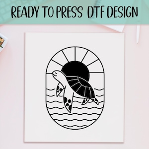 Sea Turtle DTF Transfer, Minimal Ocean Design With Sunset Background, Unique Summer Animal Print, Full Color DTF, Shirt Heat Transfer