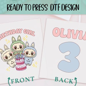 Custom Labubu Birthday Girl Ready to Press DTF, Perfect for Birthday Party, Personalized Labubu Print, Gift for Birthday, Full Color DTF