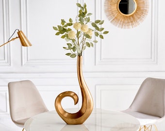 Vaso moderno WAVE 47 cm decorazione oro alluminio lucido - decorazione decorativa moderna mensola decorazione consolle decorazione metallo vaso artistico fatto a mano scultura di lusso Lux