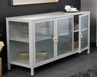 Aparador moderno AMSTERDAM 105 cm vitrina de metal de vidrio ondulado dorado grisáceo muebles creativos para el hogar estante de cristal decorativo