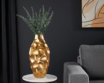 Elegante vaas ORGANIC ORIENT 45 cm goud gehamerd ontwerp creatieve decoratieve metalen vaas handgemaakt kunstobject standbeeld sculpturaal moderne luxe