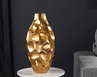 Elegante vaas ORGANIC ORIENT 45 cm goud gehamerd ontwerp creatieve decoratieve metalen vaas handgemaakt kunstobject standbeeld sculpturaal moderne luxe