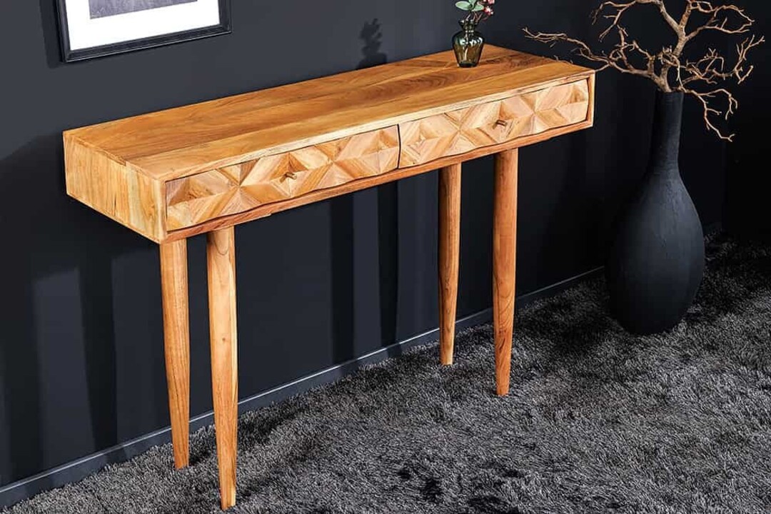 Solid Wood Console Table ALPINE 105 Cm Natural Acacia Honey Finish Desk ...