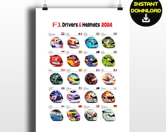 2024 Formula 1 DRIVERS & HELMETS download, Printable Formula One DRIVERS, F1 Helmets downloadable file, F1 Drivers and Helmets, F1 Teams