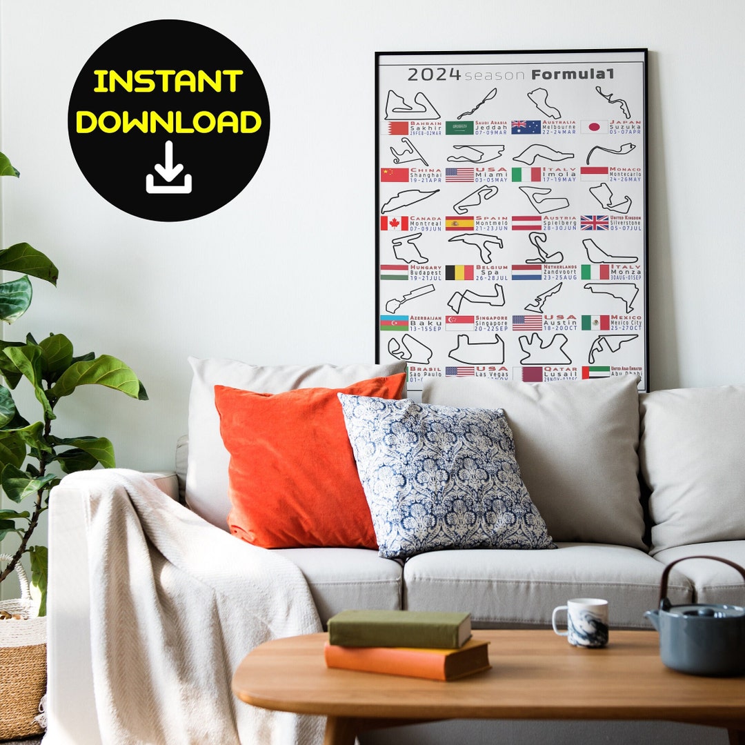 2024 Formula 1 Calendar Digital Download, Printable Formula One Race