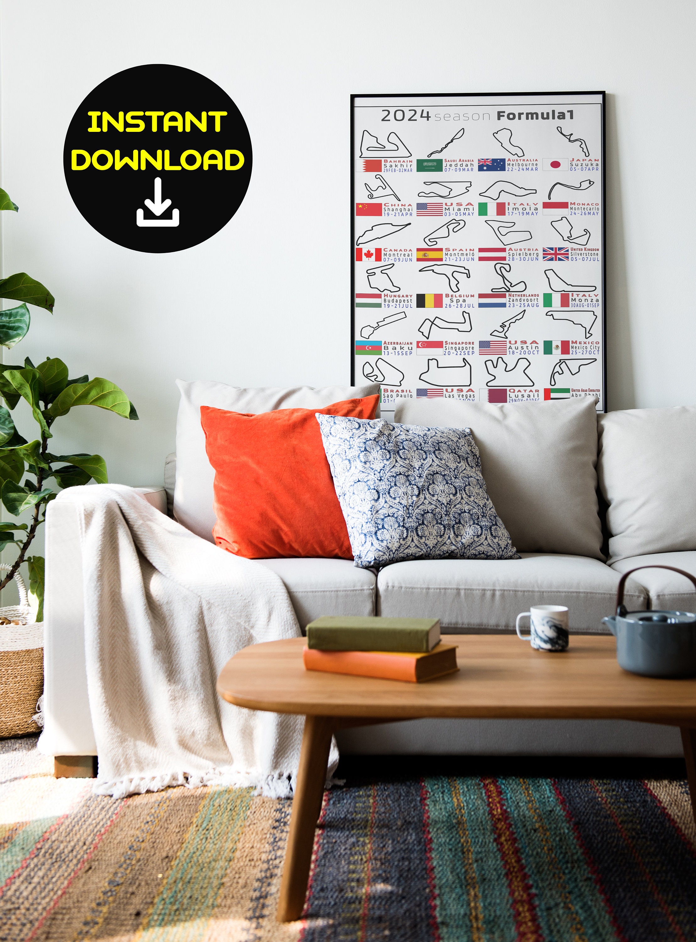 2024 Formula 1 Calendar Digital Download, Printable Formula One Race