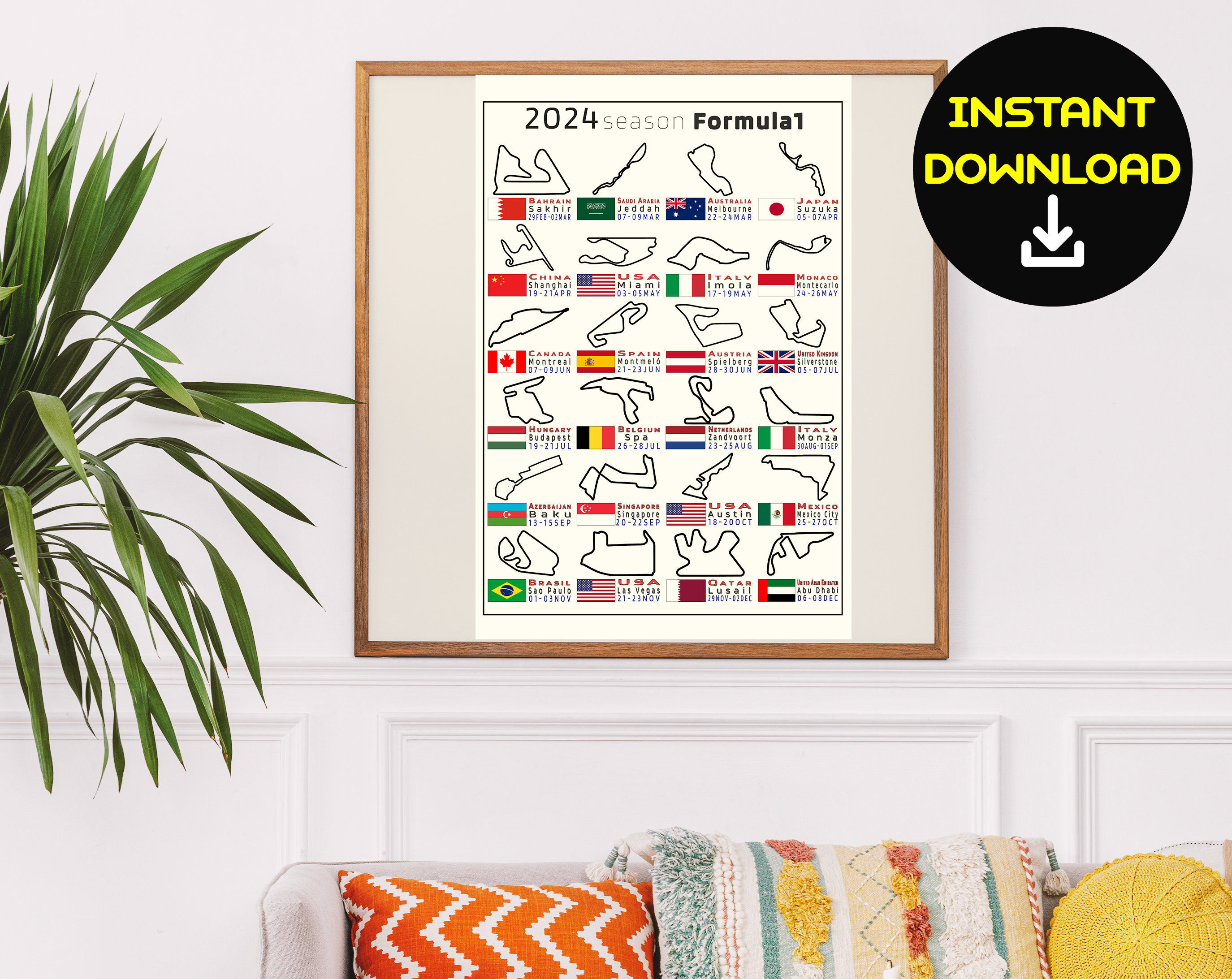 2024 Formula 1 Calendar Digital Download, Printable Formula One Race Schedule, F1 Season