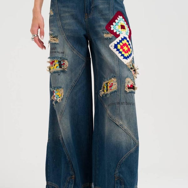 Boho Patchwork Flare Jeans main image 1