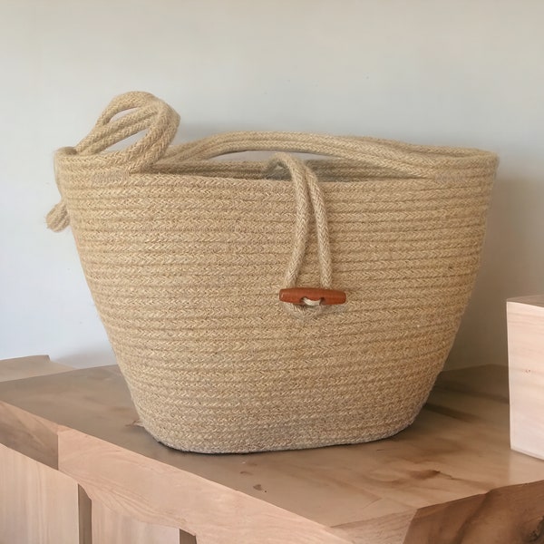 Natuurlijke koord touw mand tas-katoenen touw strandtas-handgemaakte markttas-eco vriendelijke tas-beige zomertas-nuttig cadeau voor moeder