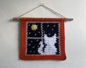 Crochet wall hanging tapestry pattern Cute Cat