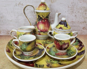 Miniature Tea Set of 10 Pieces, Collection Tea Set, Vintage Miniature Doll Tea Set, Royal Elfreda Designed by Allison LL Fine Porcelain