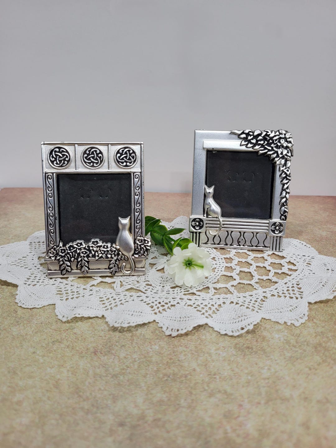 Mini Cat Picture Frame Mini Photo Frames, Set of 2, Silver Plated, Window Flowers, Cat Photo ...
