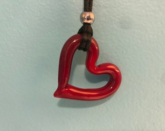 Red Glass Heart Necklace with Rope Chain