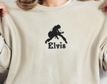 Embroidered Elvis Presley Sweater,  Rock 'n' Roll Legend Embroidery, Vintage Rock Icon Sweater, Elvis Presley Retro Sweater