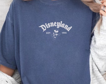 Embroidered Disneyland est 1955 T-Shirt, Vintage Disneyland Shirt, Disney Fans Shirt, Mickey Mouse Embroidery, Comfort Colors Tee