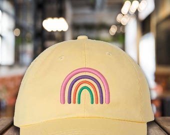 Embroidered Rainbow Baseball Hat, Cute Cheerful Spring Baseball Cap