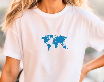 Embroidered Travel Shirt, Traveler Gift, Travel Lover, World Map Shirt, Geography Teacher, Exchagne Student, Wanderlust, Adventure Tee