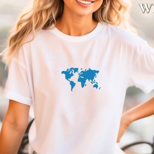 Embroidered Travel Shirt, Traveler Gift, Travel Lover, World Map Shirt, Geography Teacher, Exchagne Student, Wanderlust, Adventure Tee