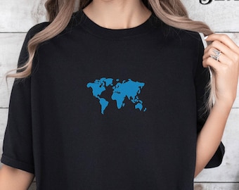 Embroidered Travel Shirt, Traveler Gift, Travel Lover, World Map Shirt, Geography Teacher, Exchagne Student, Wanderlust, Adventure Tee