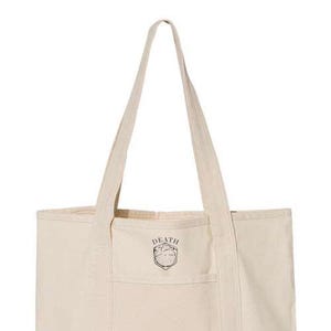 Embroidered Death Heart Canvas Tote Bag, Gothic Heart Tote Bag, Dark Heart Art Bag, Death Symbol Tote Bag, Gothic Aesthetic Shopper Bag