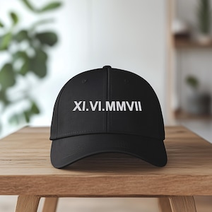 Embroidered Custom Roman Numerals Baseball Cap, Personalized Roman Numeral Hat, Roman Date Cap, Anniversary Year Hat, Customized Couple Cap