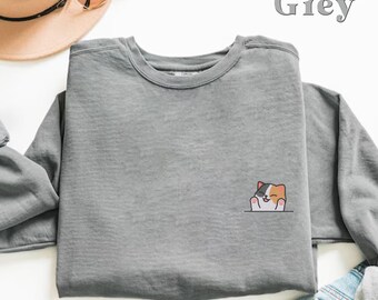 Embroidered Cat Sweatshirt, Cute Cat Sweatshirt, Cat Lover Sweatshirt, Cat Lover Gift, Cat Sweatshirt, Cat Mom Sweatshirt, Gifts For Her