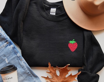 Embroidered Strawberry Sweatshirt, Strawberry Lover Gift, Fruit Lover Sweat, Cute Fruit Sweater, Summer Fruits Sweat, Fresh Strawberry Sweat