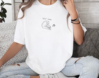 Embroidered Self Care Frog T-shirt, Funny Frog,  Frog Lover Tee, Cute Tee and Positive Vibes, Fun Design, Comfort Colors Tee