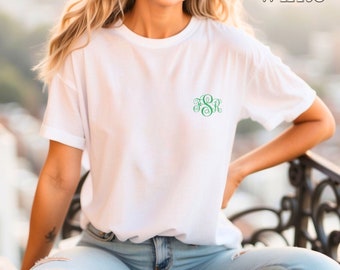 T-shirt brodé à monogramme vigne, chemise personnalisée, motif monogramme, cadeau pour elle et lui, cadeau personnalisable