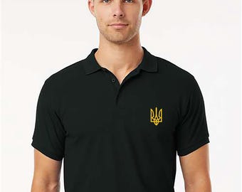 Embroidered Ukrainian Tryzub Polo Shirt, Zelensky Inspired Shirt, Trident Tee, Support Ukraine Shirt, Armed Forces Of Ukraine Symbol Shirt