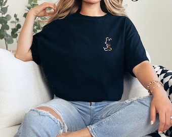 Embroidered Mickey Mouse Lines Color T-Shirt, Minimalist Mickey Mouse Shirt, Family Trip Shirt, Disney Tee, Mickey Outline Design Tee
