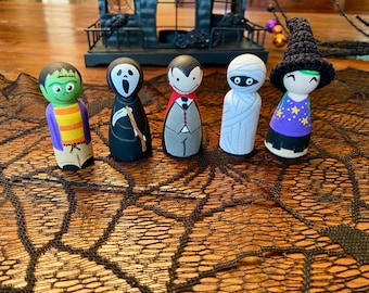Halloween Peg Doll Set | Halloween Decor | Fall Peg Dolls | Halloween Toy | Gift | Witch | Wood Toy | Hand Painted